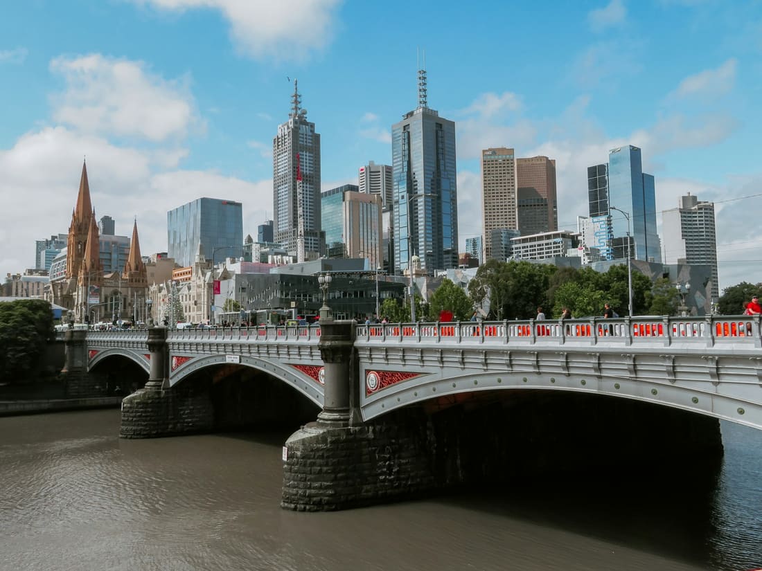 The Melbourne city skyline and Princes Bridge over the Yarra River